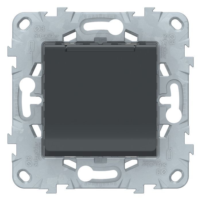 Розетка Schneider Electric UNICA NEW, скрытый монтаж, с заземлением, , со шторками, антрацит, NU503754TA