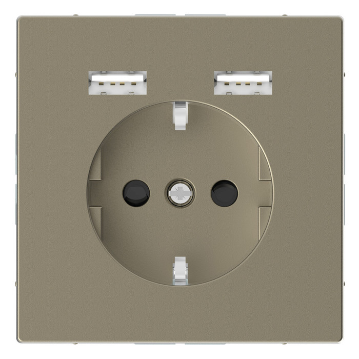 Розетка с 2xUSB Schneider Electric MERTEN D-LIFE, скрытый монтаж, с заземлением, сахара, MTN2366-6033