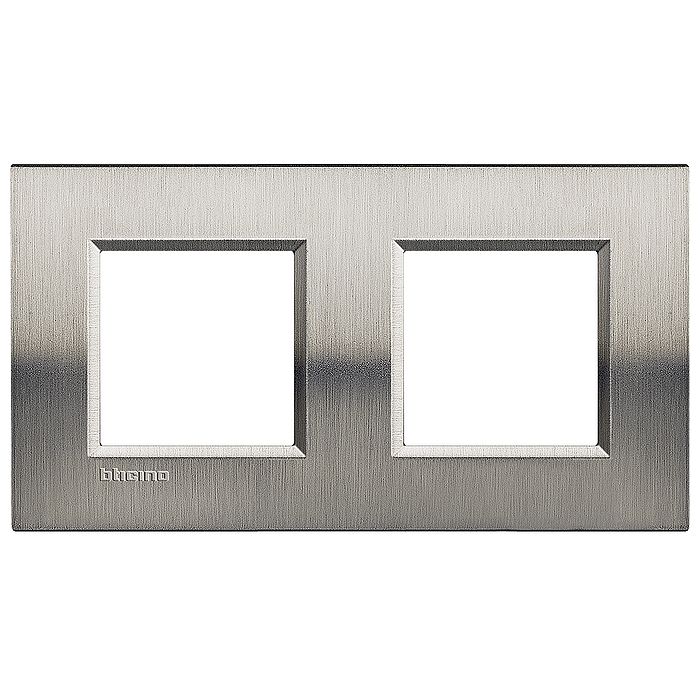 Рамка 2 поста BTicino LIVING LIGHT, горизонтальная, фактурная сталь, LNA4802M2ACS