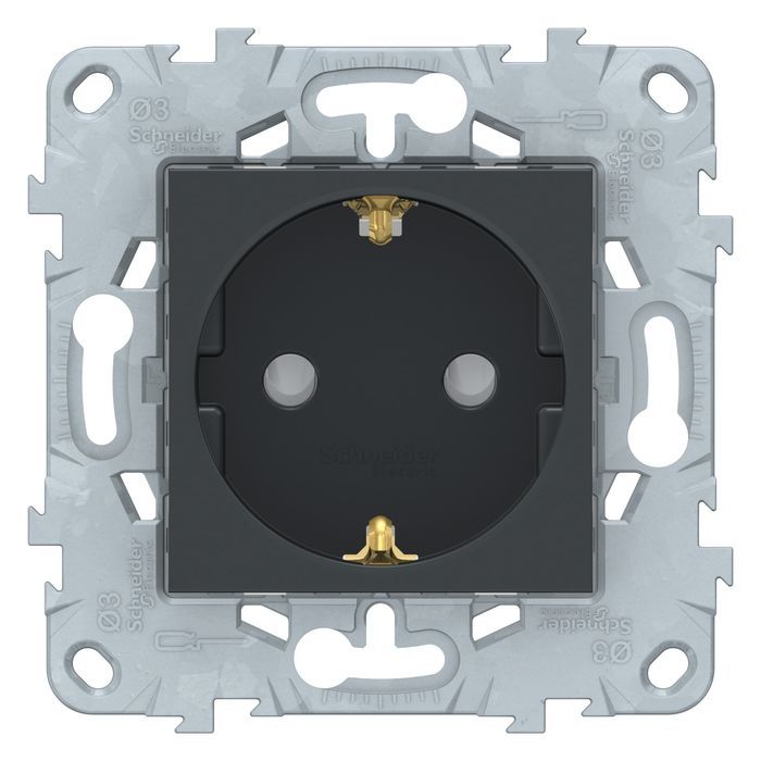 Розетка Schneider Electric UNICA NEW, скрытый монтаж, с заземлением, со шторками, антрацит, NU503754
